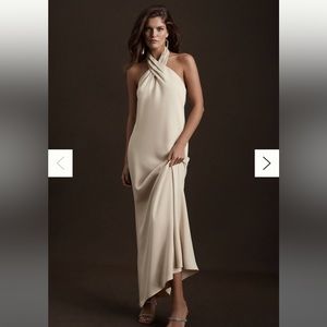 BHLDN Ruby Twist Halter Satin Gown - Champagne Size 6